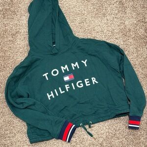 Tommy Hilfiger Green Cropped Hoodie with Tie
